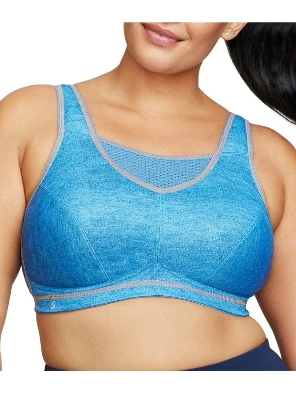 Glamorise Womens No Bounce Elite Wire Free Sports Bra Blue Size 38D